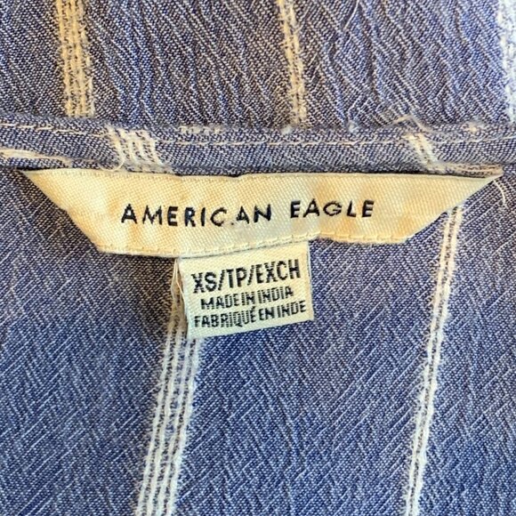 AMERICAN EAGLE Blue Striped Smocked Front Tie Top Sz XS #105E - Picture 6 of 8